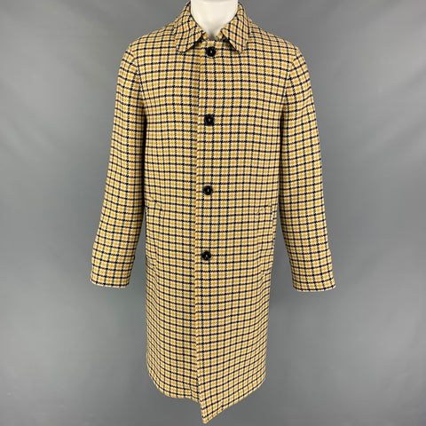 MARNI Size 38 Yellow Black White Plaid Wool Blend Buttoned Coat