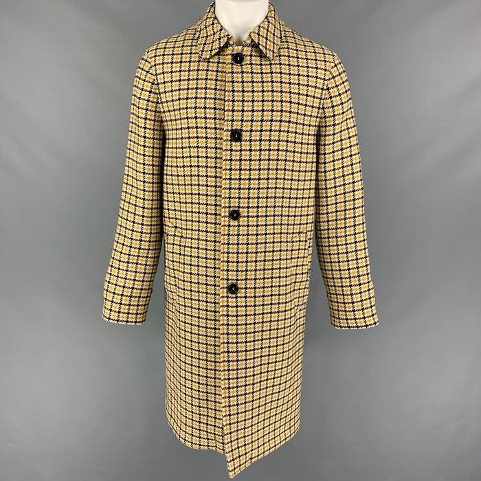 MARNI Size 38 Yellow Black White Plaid Wool Blend Buttoned Coat