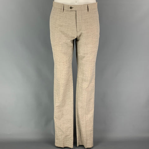 JOHN VARVATOS Size 38 Regular Oatmeal Heather Wool Blend Peak Lapel Suit