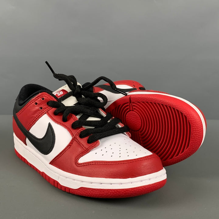 NIKE Size 6 Red White Color Block Leather Low Top Sneakers