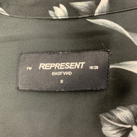 REPRESENT Camisa de manga larga con botones de viscosa floral blanca y negra talla S