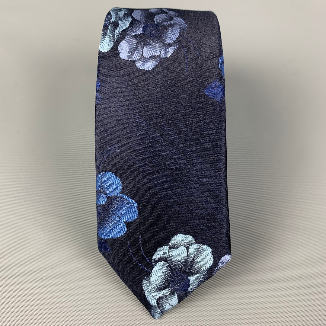 PAUL SMITH Navy Light Blue Floral Silk Tie
