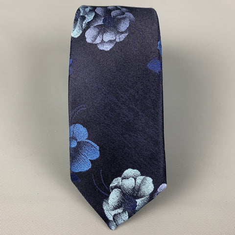 PAUL SMITH Navy Light Blue Floral Silk Tie