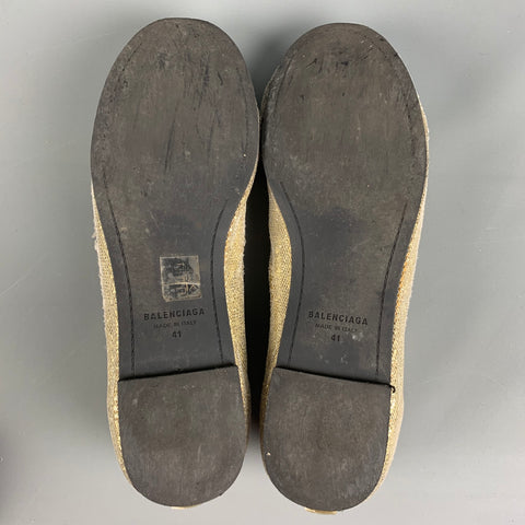 BALENCIAGA Size 11 Gold Grey Fabric Mesh Ballet Flats
