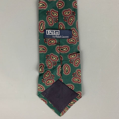 RALPH LAUREN Green Burgundy Paisley Silk Tie