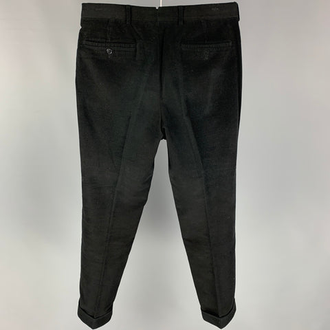 RALPH LAUREN Purple Label Size 30 Black Velvet Flat Front Dress Pants