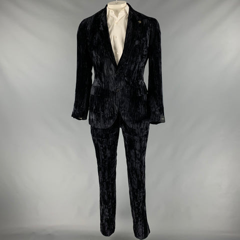 GABRIELE PASINI Taille 42 Costume à revers cranté en acétate de velours noir rayonne