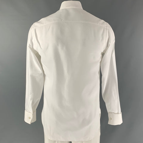 ARMANI COLLEZIONI Size L White Diagonal Stripe Cotton French Cuff Long Sleeve Shirt
