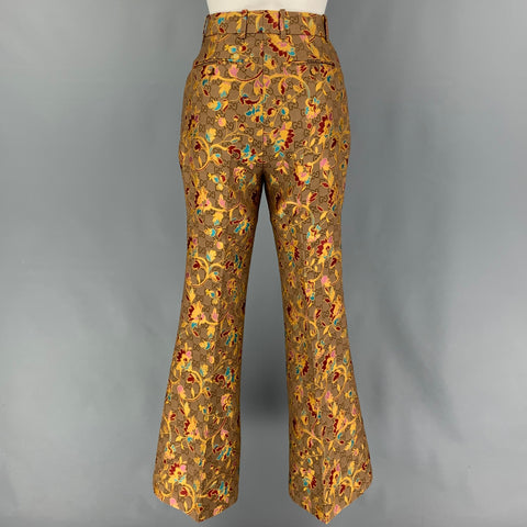 GUCCI Size 4 Tan Gold Brocade Floral Polyester Single Button Pants Suit