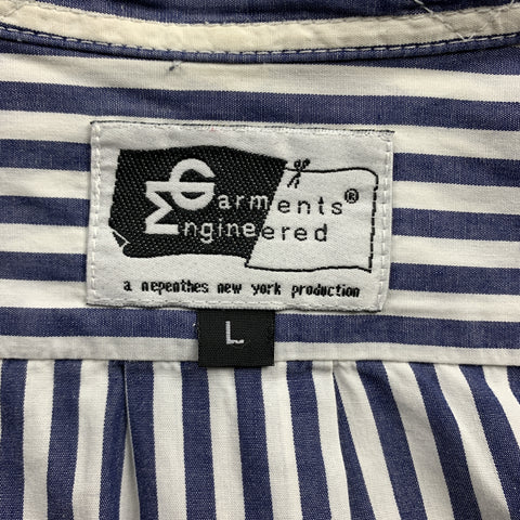 ENGINEERED GARMENTS Size L Navy & White Stripe Cotton Long Sleeve Shirt