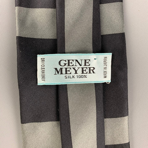 GENE MEYER Black Blue Grey Geometric Silk Tie