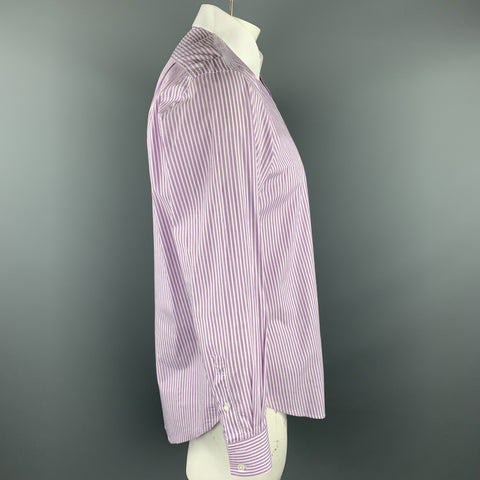 MICHAEL BASTIAN Size L White & Purple Stripe Cotton Button Up Long Sleeve Shirt