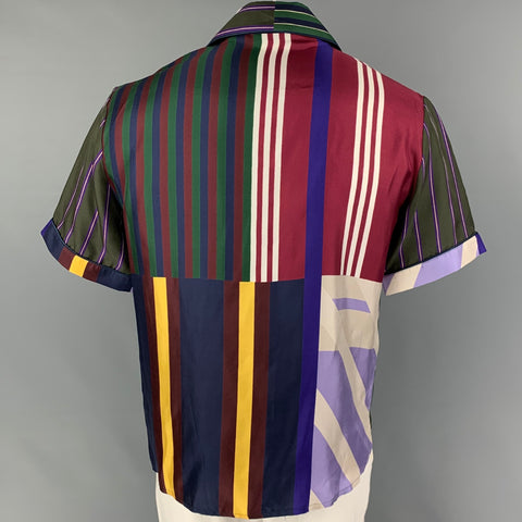PIERRE-LOUIS MASCIA Size M Multi-Color Stripe Silk Camp Short Sleeve Shirt