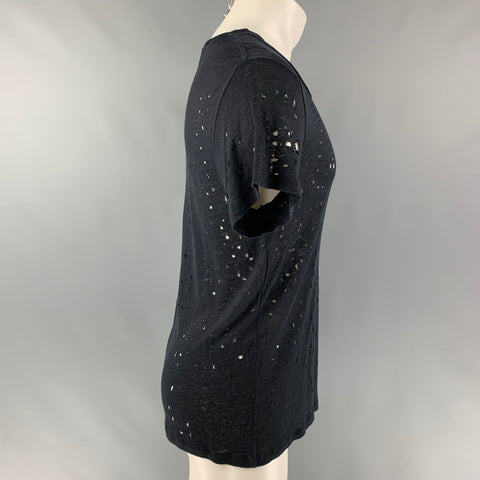 IRO Sijaspe Size S Black Linen Distressed Crew-Neck T-shirt