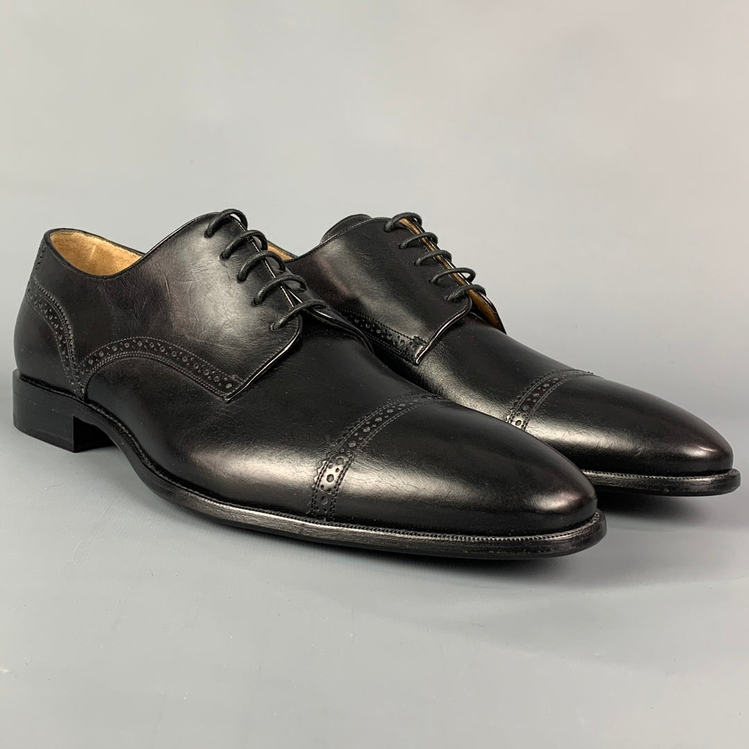 BALLY Size 9.5 Black Leather Cap Toe Lace Up Shoes
