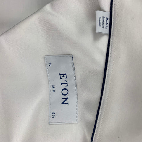 ETON Size M White Grey Embroidery Cotton French Cuff Long Sleeve Shirt