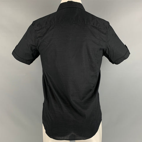 CALVIN KLEIN Size S Black Cotton Epaulettes Short Sleeve Shirt