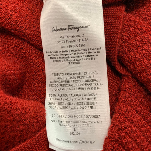 SALVATORE FERRAGAMO Size L Red Knit Alpaca  Silk Shawl Collar Pullover