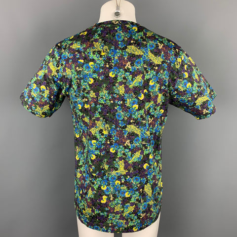 DRIES VAN NOTEN S/S 20 Size M Green & Blue Floral Cotton Crew-Neck T-shirt