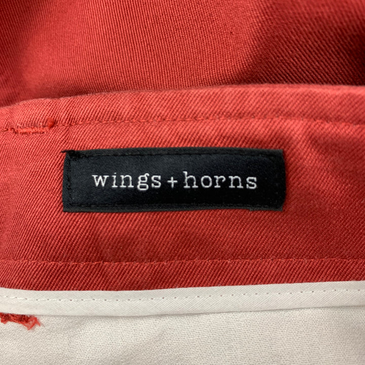 WINGS + HORNS Talla 32 Pantalones casuales con bragueta de botones de algodón color ladrillo