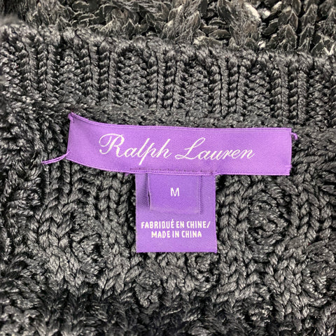 RALPH LAUREN Collection Size M Black Silk Cable Knit Crew-Neck Sweater
