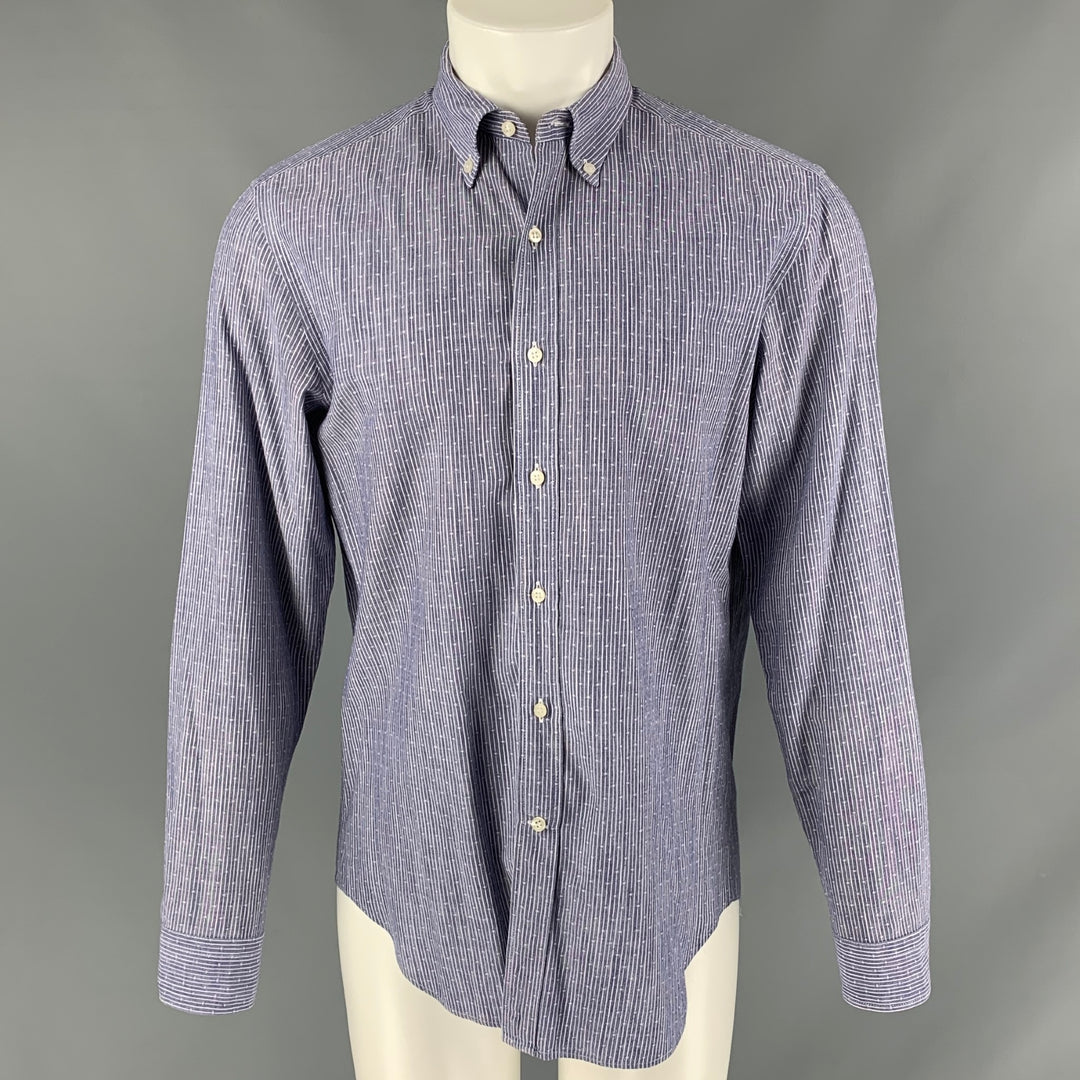 BARNEY'S NEW YORK Size M Blue & White Stripe Cotton Long Sleeve Shirt