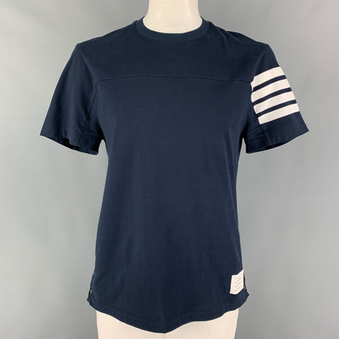 THOM BROWNE Size XL Navy White Stripe Cotton Crew-Neck T-shirt