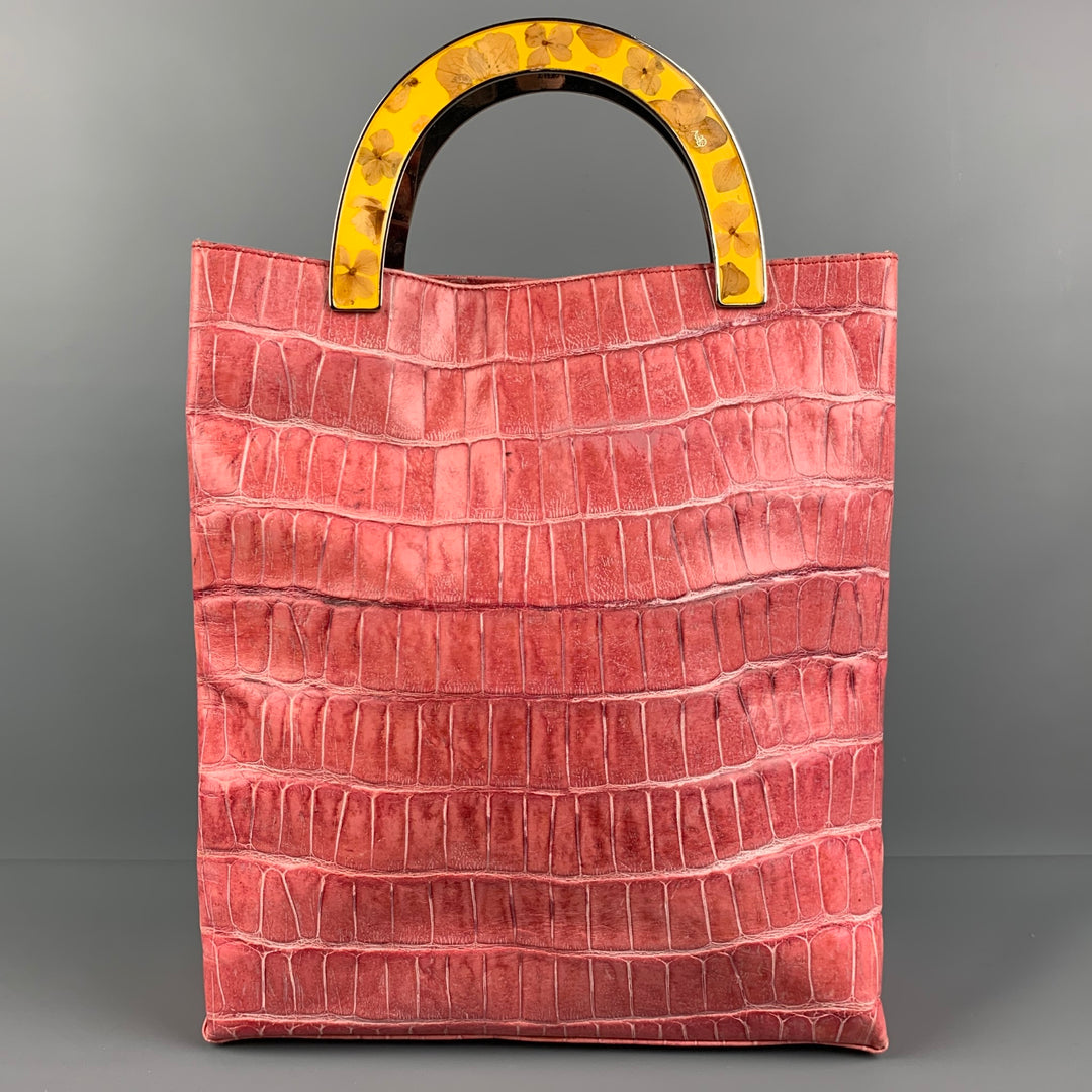JOHN GALLIANO Pink Yellow Embossed Leather Handbag