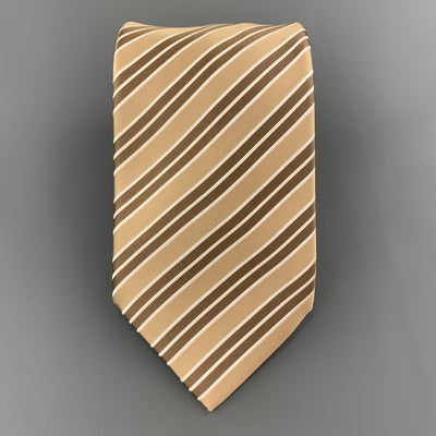 BRIONI Beige & Brown DIagonal Striped Silk Tie