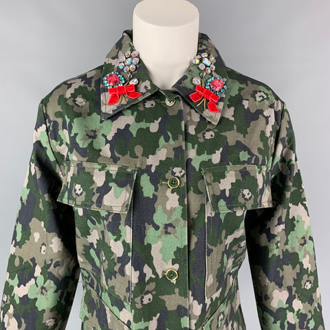 MANOUSH Taille 4 Vert Camouflage Denim Coton Strass Col Veste Militaire