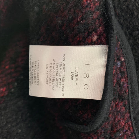 IRO Size 6 Black & Burgundy Stripe Wool Blend Open Front Coat