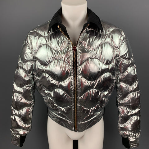 CALVIN KLEIN COLLECTION Size 38 Black Polyamide Silver Quilted Lining Zip Up Jacket