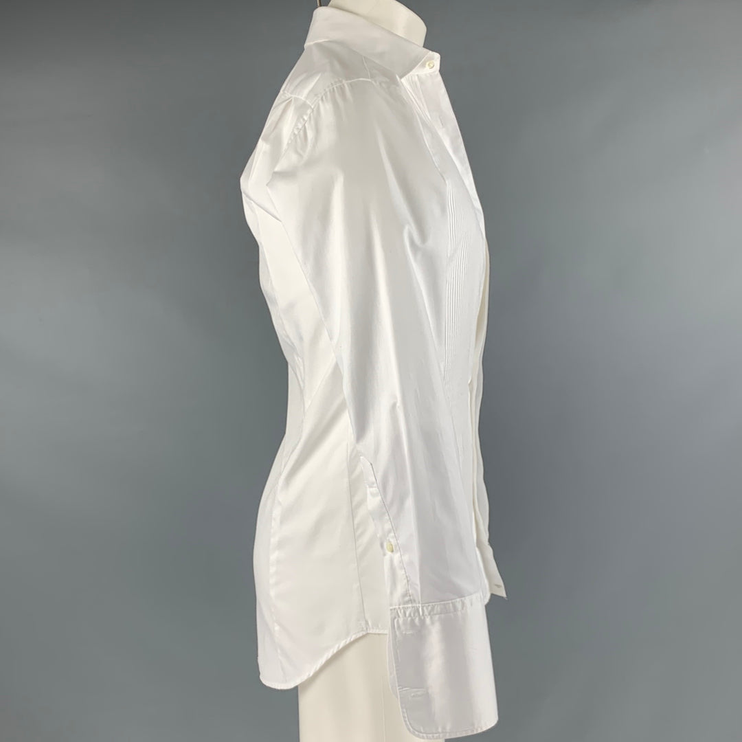 STENSTROMS Size S White Pleated Cotton Tuxedo Long Sleeve Shirt