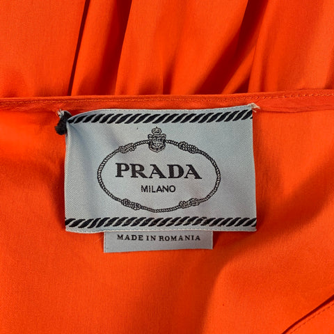 PRADA Size 6 Orange Cotton Blend Sleeveless Belted A-Line Dress