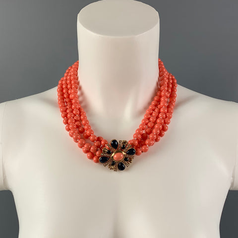 J.CREW Coral Beaded Pendant Necklace