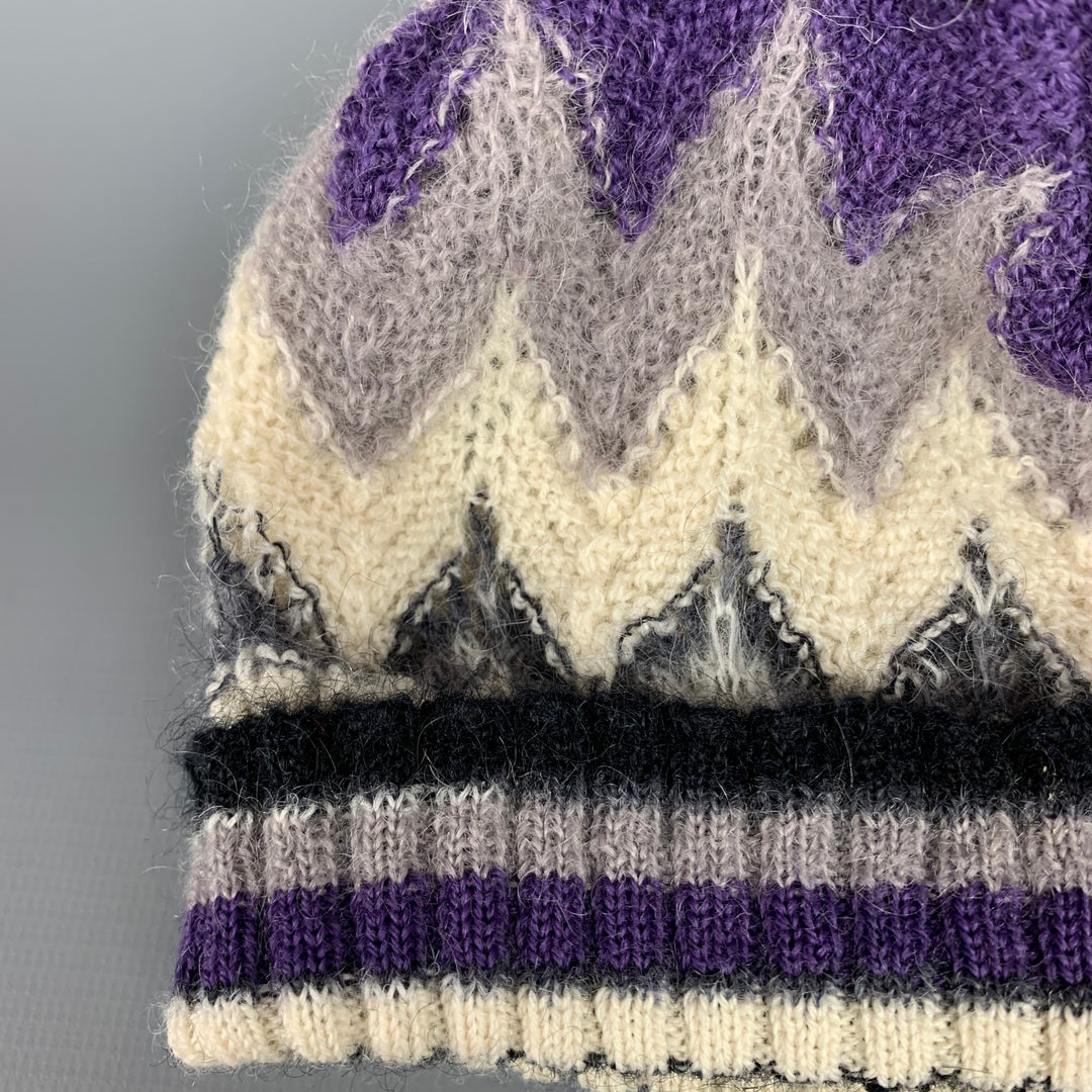 MISSONI SPORT Purple & Grey Knitted Wool / Cashmere Beanie
