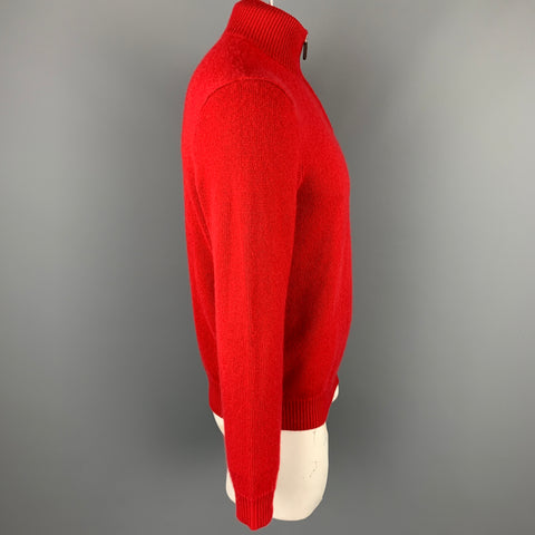 RALPH LAUREN Taille L Pull en cachemire tricoté rouge à demi-zip