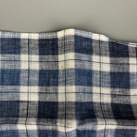 BRUNELLO CUCINELLI Navy Blue Brown Plaid Linen Pocket Square