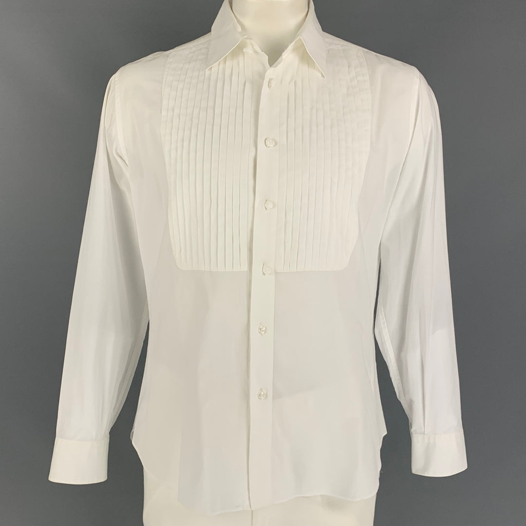 SALVATORE FERRAGAMO Camisa de manga larga de esmoquin de algodón blanco talla L