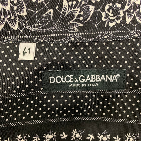 DOLCE & GABBANA Size M Black White Print Silk Camp Short Sleeve Shirt