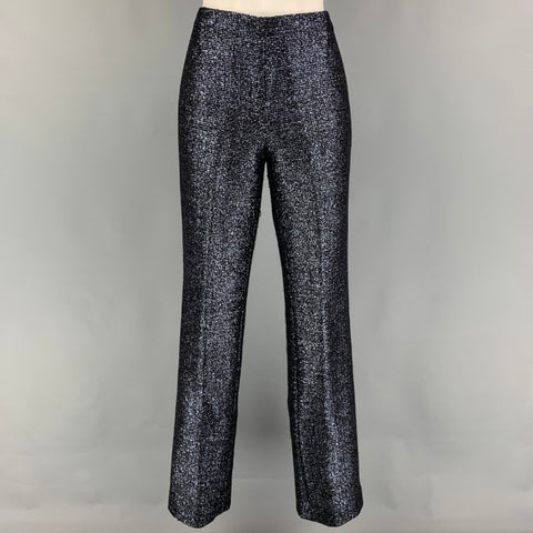 GIANNI VERSACE Talla 6 Traje de pantalón con frente plano texturizado en mezcla de lana plateada negra