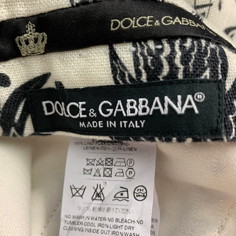 DOLCE & GABBANA Size 32 Beige Black Print Linen Pleated Dress Pants