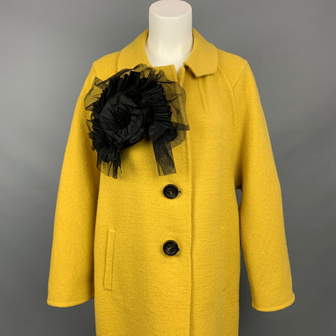 SPORTMAX Size 2 Mustard Wool Blend Textured Brooch Coat