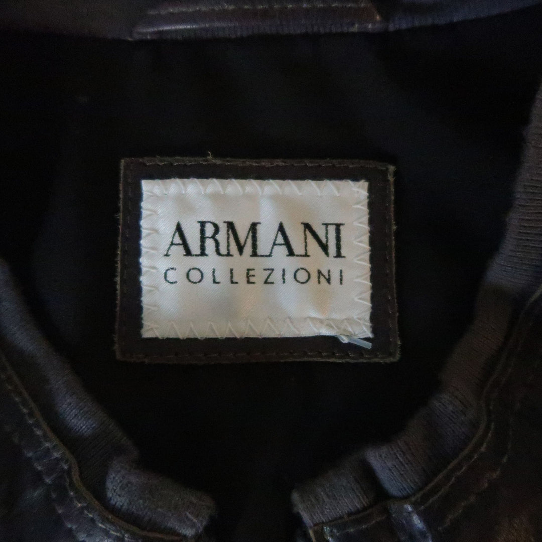 ARMANI COLLEZIONI 40 Purple Stitched Leather Biker Jacket