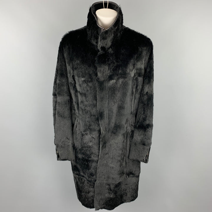 GIORGIO ARMANI Taille 40 Manteau zippé en cuir texturé noir