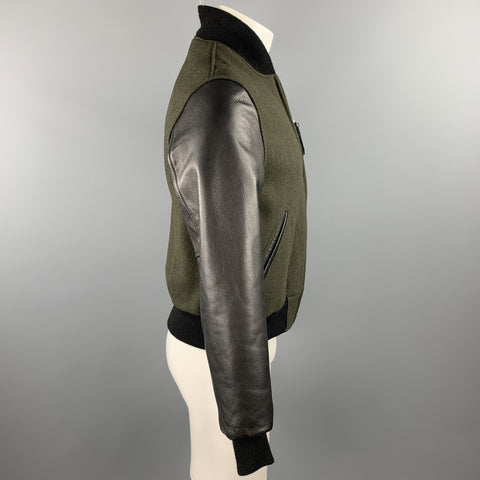 GOLDEN BEAR Size S Olive & Black Mixed Materials Wool Bomber Jacket