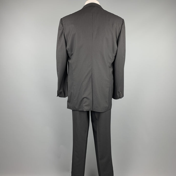 PRADA Size 48 Long Black Stripe Wool Notch Lapel Suit