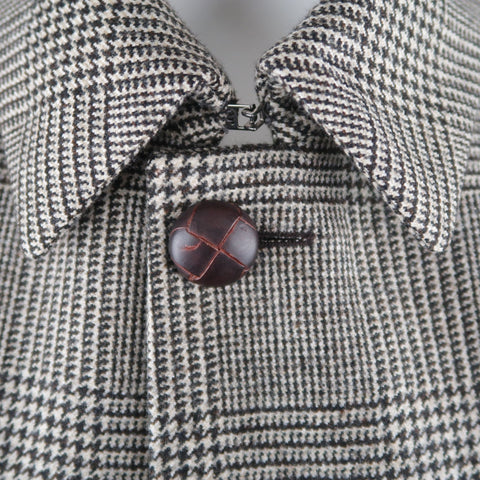 BRIONI 40 / IT 50 Black & Beige Plaid Wool Storm System Long Over Coat