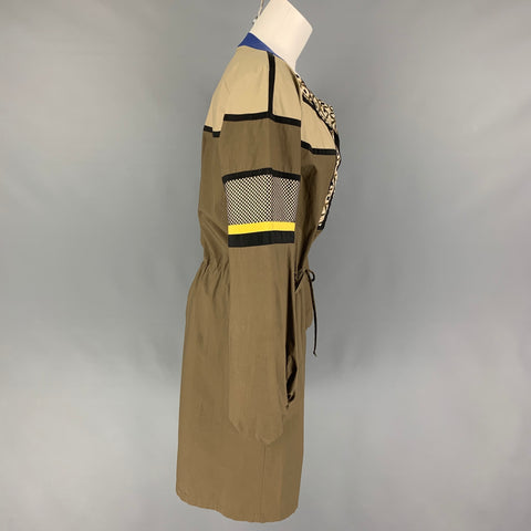 ETRO Taille 12 Robe à cordon de serrage à motifs mixtes noir taupe