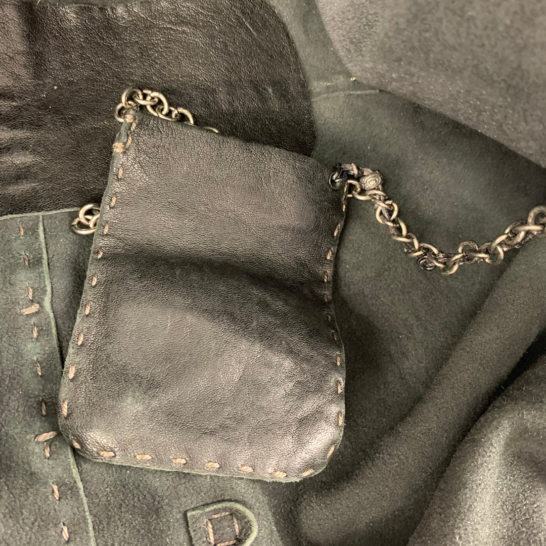 HENRY BEGUELIN Black Distressed Leather Top Handle Bag